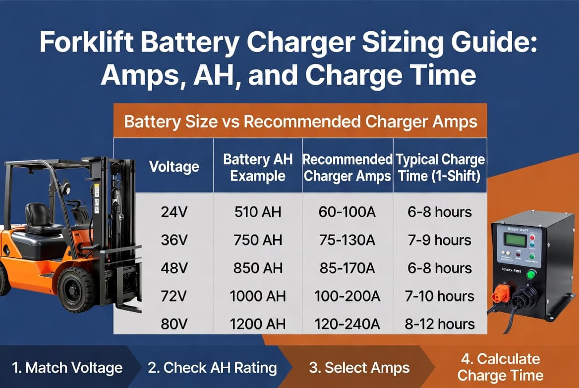 Forklift Battery Charger Sizing Guide: Amps, AH, and Charge Time
